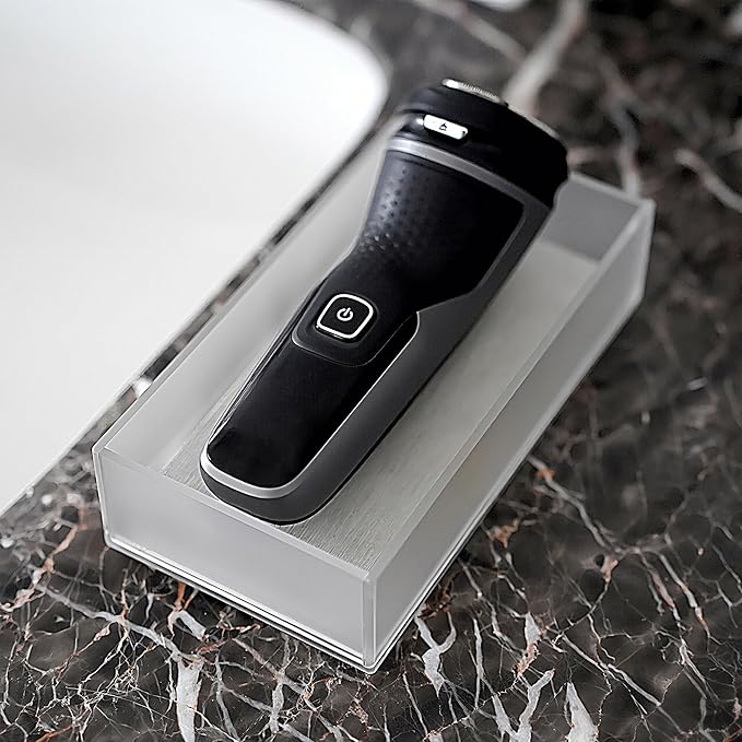 LUEXBOX Acrylic Electric Razor Holder, Electric Shaver Stand Base with Diatomite Drying Stone, Bathroom Drawer Organizer with Drainage Hole for Razor and Brush