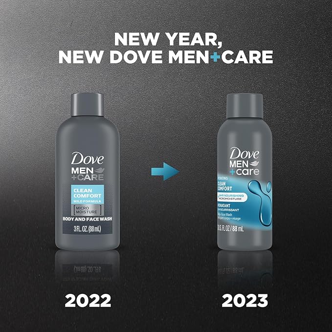 Dove Men+ Care Body + Face Wash, Clean Comfort 6-Pack – Hydrating Shower Gel Formula for Healthy, Smooth Skin, 3 Oz Ea