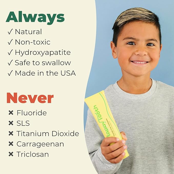 Happy Tooth Hydroxyapatite Toothpaste, Fluoride Free, Natural Whitening for Kids, Toddlers and Adults, SLS Free, Enamel Safe, Dentist Formulated with Clean Ingredients, Lemon Twist Flavor, 3.4 oz