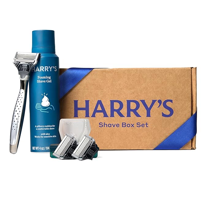 Harry's Shaving Kit for Men - 1 Razor Handle (Obsidian Chrome), 3 Original Razor Blade Refills, 4 oz Foaming Shave Gel & Travel Blade Cover