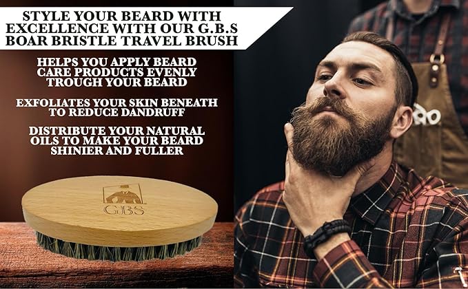 G.B.S Beard Brush & Beard Comb Set with Mustache Comb, Natural Boar Bristle Brush, Wood Fine Tooth Comb, Natural Beard Oil, Hair Styling Comb 5 Pc Grooming Kit For Men