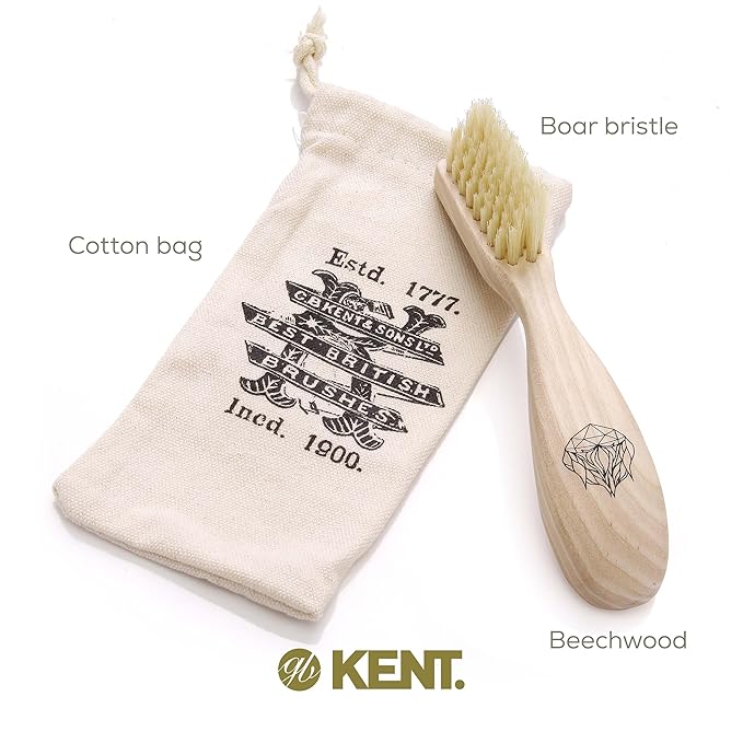 Kent BRD2 Boar Bristle Beard Brush for Men - Specially Cut Natural White Boar Bristle for Flawless Shaping and Grooming, Ergonomic Pistol-Like Grip Wood Handle, Dry or Wet Beard, Distributes Oils