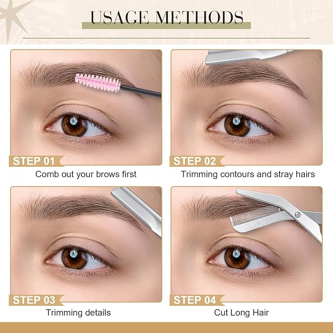 Stainless Steel Eyebrow Trimmer Set Eyebrow Grooming Scissors with Comb Dermaplane Facial Razor with 3 Blades Refills Face Grooming Razor for Women and Men