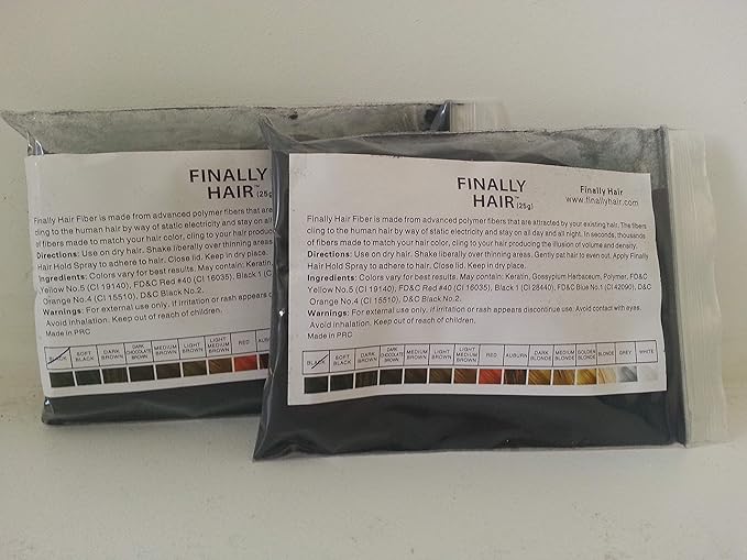 Black Hair Building Fibers Refill Hair Loss Concealer Fiber Keratin 2pak of 25g (2x25) = 50g 50 G Grams Gr 50gr Total Hair (Using Dermmatch Bottle)