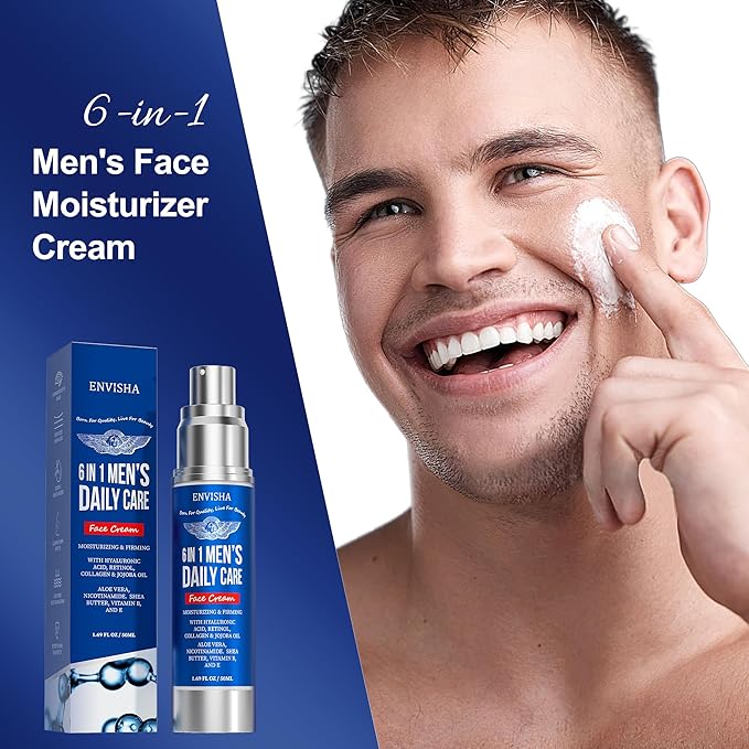 ENVISHA Men's Facial Moisturizer, 6-in-1 Deep Moisturizer with Collagen, Hyaluronic Acid, Vitamin E & B, Men's Facial Moisturizer, Daily Moisturizing Care