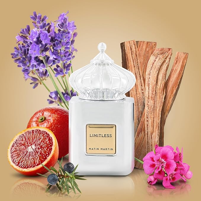 Matin Martin Limitless - Arabian Perfume for Men - Long Lasting Woody Aromatic Fragrance with Notes of Lavender, Cedar, Vetiver, Patchouli - Arabic Cologne - Eau de Parfum Spray - Travel Size - 3.4 oz