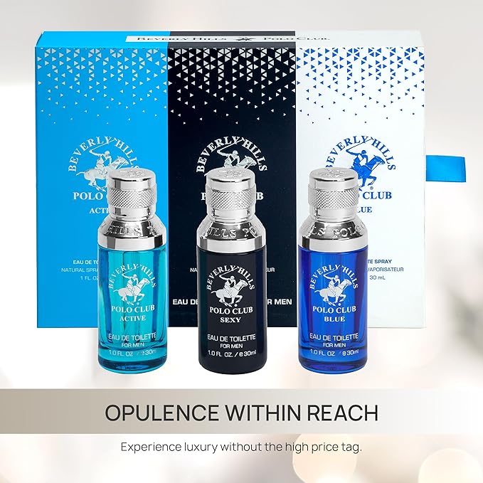 Beverly Hills Polo Club MENS 3PC SLIDER - BLUE VARIANT - CONTAINS BLUE/SEXY/ACTIVE 1OZ EDTs