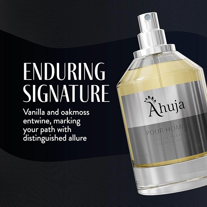 AHUJA Pour Homme Eau de Parfum for Men 3.4 fl oz - Men's Fragrance - Long Lasting Perfume for Men Original Citrus & Fruity Symphony Cologne - Luxury Scent Gift for EDP