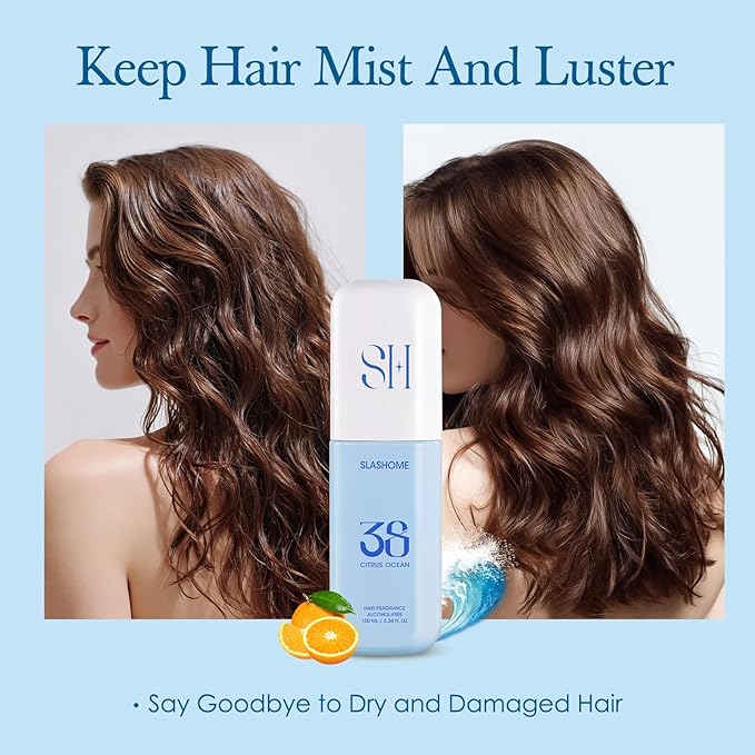 slashome Hair Perfume for Women & Men, Alcohol-Free Citrus Ocean Hair & Body Mist, Lightweight Long-Lasting Fragrance Mist for Hair, Body & Fabric, Birthday & Valentine’s Day Gift, 100ml / 3.38 fl oz