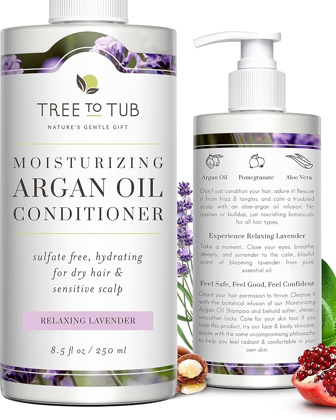 Tree to Tub Moisturizing Conditioner for Dry Hair & Dry Scalp - Hydrating Sulfate Free Argan Oil Conditioner & Vegan Hair Moisturizer for Women & Men w/Organic Coconut Oil, All Natural Lavender
