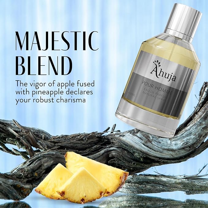 AHUJA Pour Homme Eau de Parfum for Men 3.4 fl oz - Men's Fragrance - Long Lasting Perfume for Men Original Citrus & Fruity Symphony Cologne - Luxury Scent Gift for EDP
