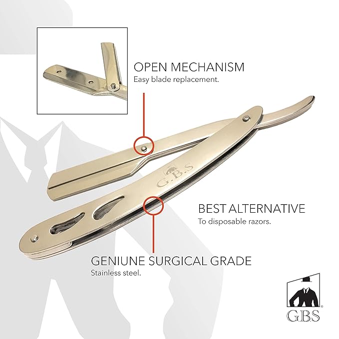 G.B.S Professional Barber Straight Edge Razor Safety with 20-Pack Platinum Blades - 100 Percent Stainless Steel (Chrome)