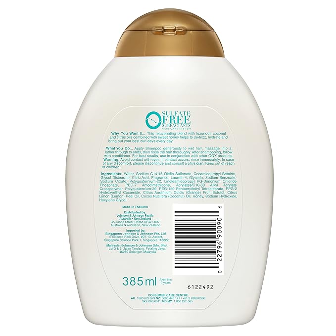 OGX Curly Hair Shampoo, 13 fl oz, Pack of 2 | Coconut Oil | Curl-Defining | Hydrating | Sulfate-Free