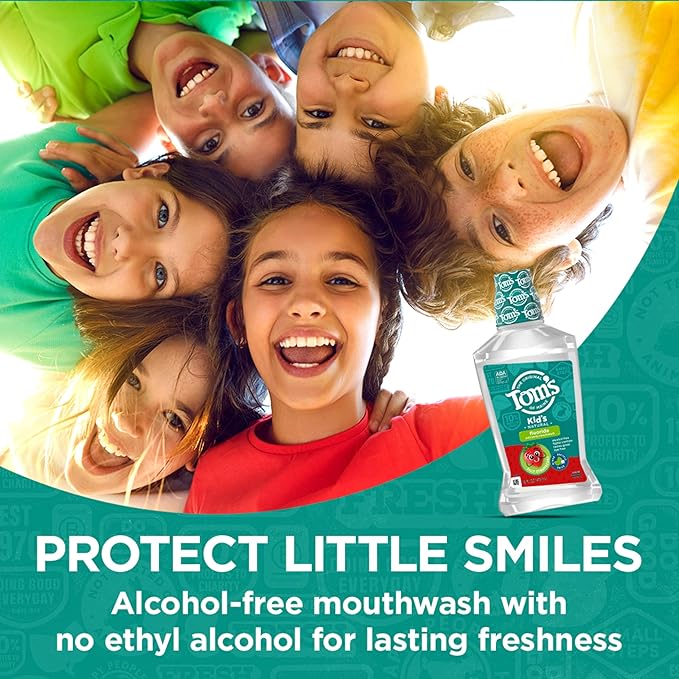 Tom's of Maine Children's Anticavity Fluoride Rinse Mouthwash, Silly Strawberry, 16 Fl Oz (Pack of 6) (Packaging May Vary)