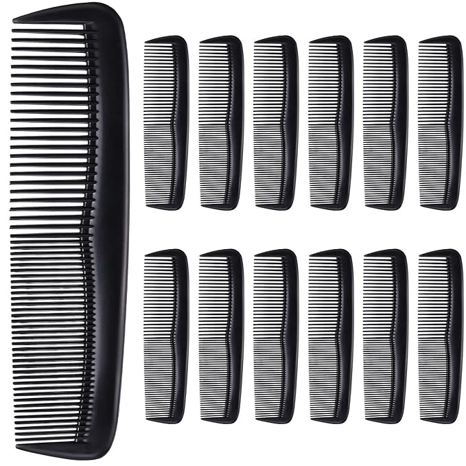 HESTYA 24 Pack Black Pocket Hair Combs Bulk Double Side Hair Cutting Combs 5 Inch Unbreakable Plastic Fine Tooth Comb Barber Beard Mustache Hairbrush Hairdressing Styling Homeless Salon Home Hotel