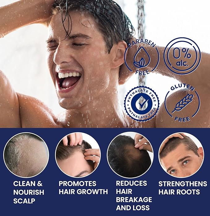 Biotin Hair Growth Shampoo for Men: Natural Thickening Shampoo with Tea Tree Oil Ginseng Mint for Hair Loss and Thinning Hair - 2 Packs