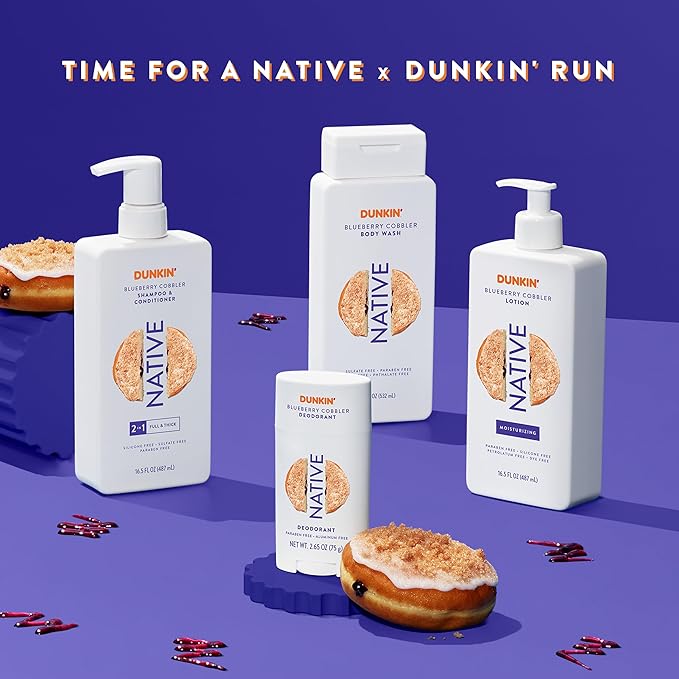 Native Body Wash, Dunkin Blueberry Cobbler, Contains Naturally Derived Ingredients | For Women & Men, Sulfate, Paraben, & Dye Free Leaving Skin Soft and Hydrated | 18 oz