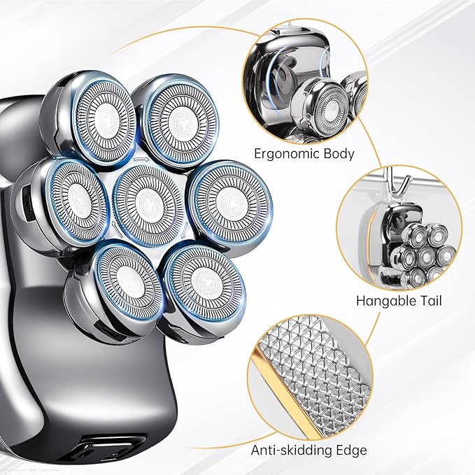 Head Shavers for Bald Men: - Electric Head Shavers for Men Wet&Dry Waterproof Cordless Electric Razor, 6-in-1 Rotary Shaver Grooming Kit with Nose Beard Trimmer Hair Clipper