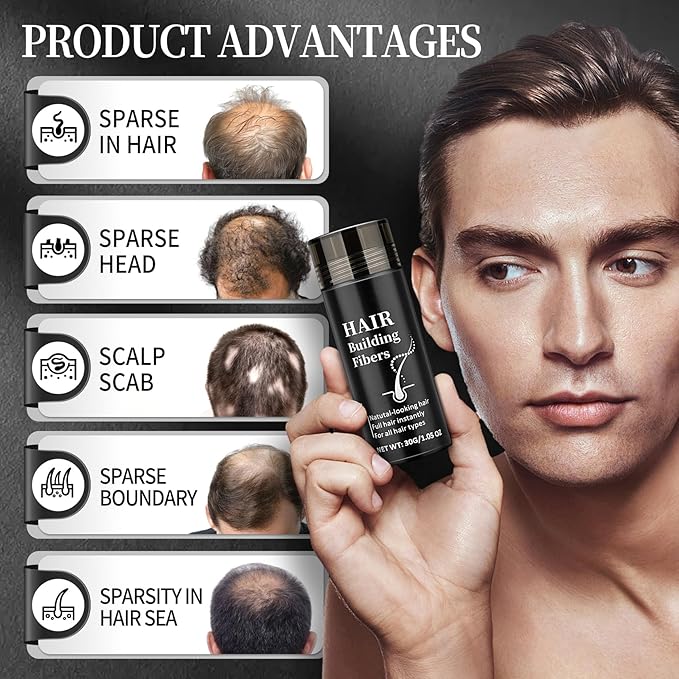 AWCCXMYM Hair Building Fibers for Thinning Instant Coverage Hair Fibers for Women & Men Natural Texture Undetectable Hair Fiber for Thickener and Fuller Look 30g #Black