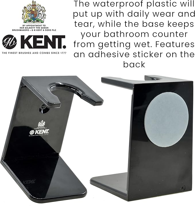 KENT VSB1 Small Black Plastic Shaving Brush Stand for Self Adhesive Hang Drying Shave Brush. Essential Part of Any Mens Shaving Kit, Shaving Brush Holder Extends Natural Bristle Shaving Brushes Life
