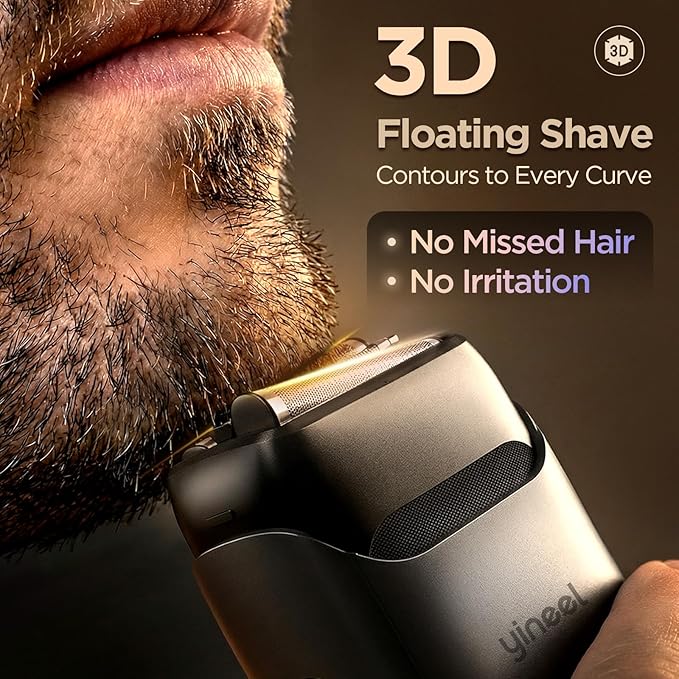 Yineel VT100 Electric Foil Shavers for Men, Pocket-Sized with Case, Mini Electric Razor for Close Face Shaver, 3 Floating Blades, IPX7 Waterproof & Travel-Friendly/Home Use, Gifts for Men