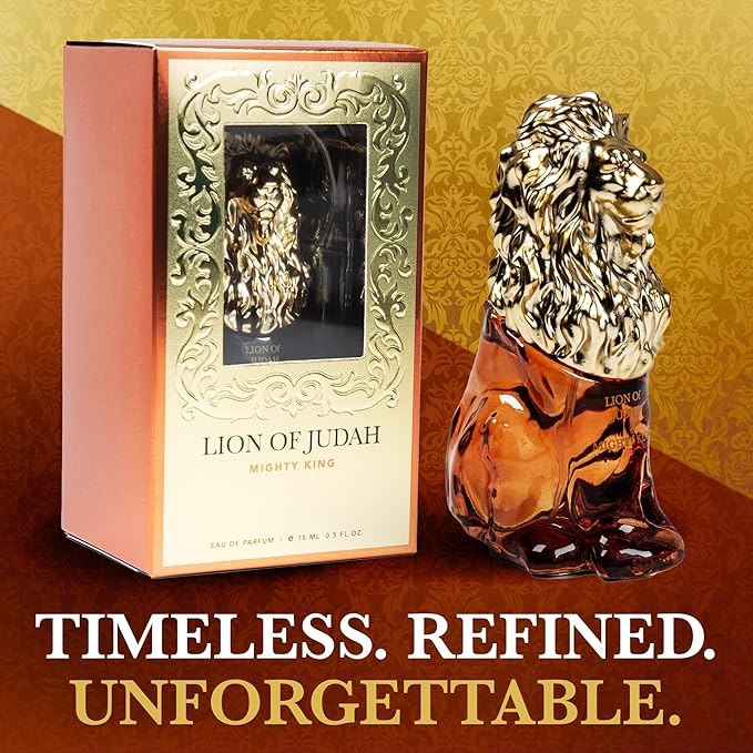 LION OF JUDAH Mighty King - Travel Size Cologne for Men - Long-Lasting EDP Fragrance Comes in Elegant Lion-Shaped Glass Bottle - Cinnamon, Dry Wood & Vanilla Notes (15ml)
