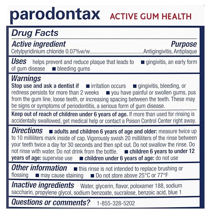 Parodontax Active Gum Health Mouthwash, Antiplaque and Antigingivitis Mouthwash, Mint, 16.9 Fl Oz
