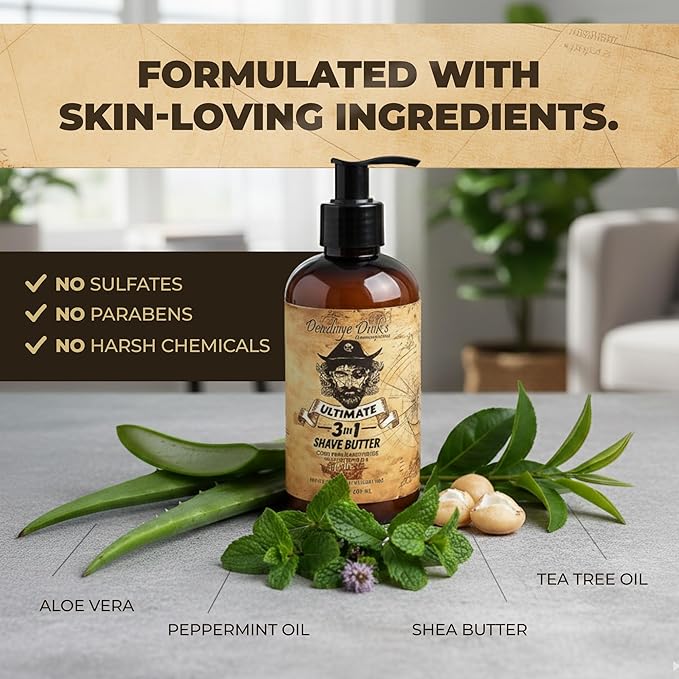 DeadeyeDick's 3-in-1 Shave Butter | Natural Shave Cream for Face, Head & Body | Gentle, Non-Irritating Formula for All Skin Types | 8 FL OZ
