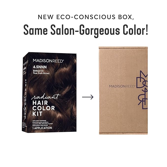 Madison Reed Radiant Hair Color Kit - 4.5NNN Darkest Brown with Warm Tones (Barletta Brown), 100% Gray Hair Coverage Permanent Hair Dye for Resistant Grays | PPD-Free & Ammonia-Free, 1 Pack