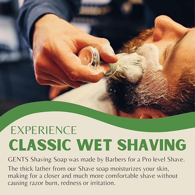 GENTS Traditional Men’s Shaving Soap - 97% Natural Wet Shave Bar with Shea Butter & Glycerin - Rich Lather Formula for Smooth Shave - 3oz Bergamot