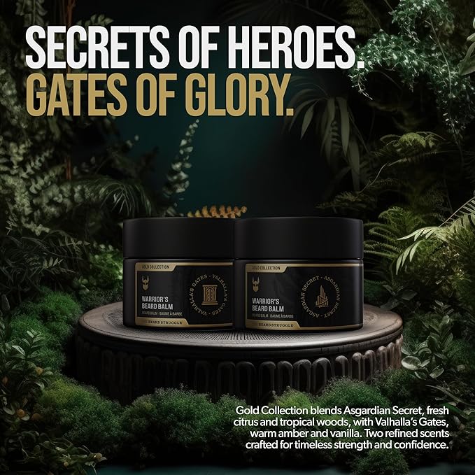 The Beard Struggle Warrior’s Beard Balm - Platinum Collection, Aesir's Triumph - Non-Greasy Low-Hold Formula, Luxurious Cologne-Grade Fragrances 100% Natural and Plant-Based Ingredients - 50g