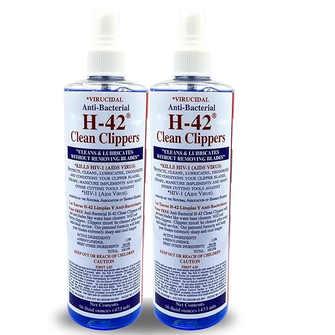 H-42 Clipper Blade Cleaner – Waterless Clipper Cleaner for Barbers, Anti-Rust Formula for Clippers and Trimmers, Cleans and Cools Blades, 16oz Bottle (Pack of 2)