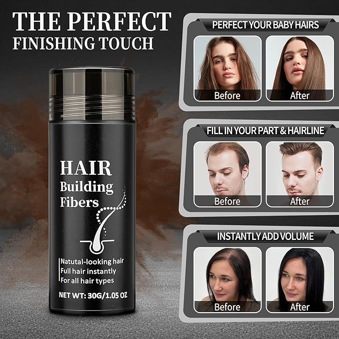 AWCCXMYM Hair Building Fibers for Thinning Instant Coverage Hair Fibers for Women & Men Natural Texture Undetectable Hair Fiber for Thickener and Fuller Look 30g #Dark Brown