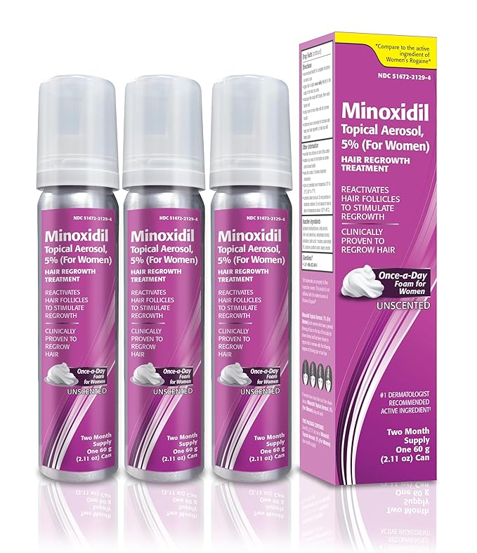 Minoxidil Topical Aerosol Foam, 5%, Hair Regrowth Treatment for Women, 2.11 oz Reactivates Hair Follicles to Stimulate Hair Regrowth - 6 Months Supply