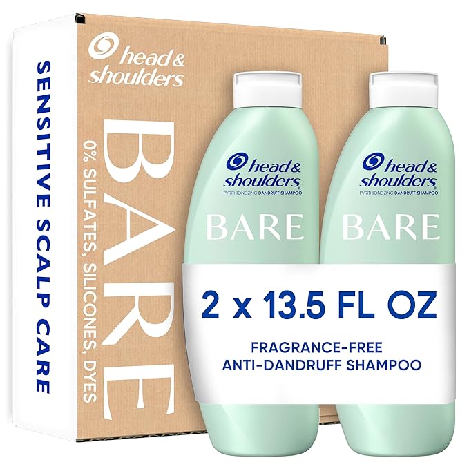 Head & Shoulders Anti-Dandruff Shampoo, BARE Sensitive Scalp Care Twin Pack, with 1% Pyrithione Zinc, Fragrance-Free, Free of Sulfates, Silicones, Gentle, 13.5 fl oz Each