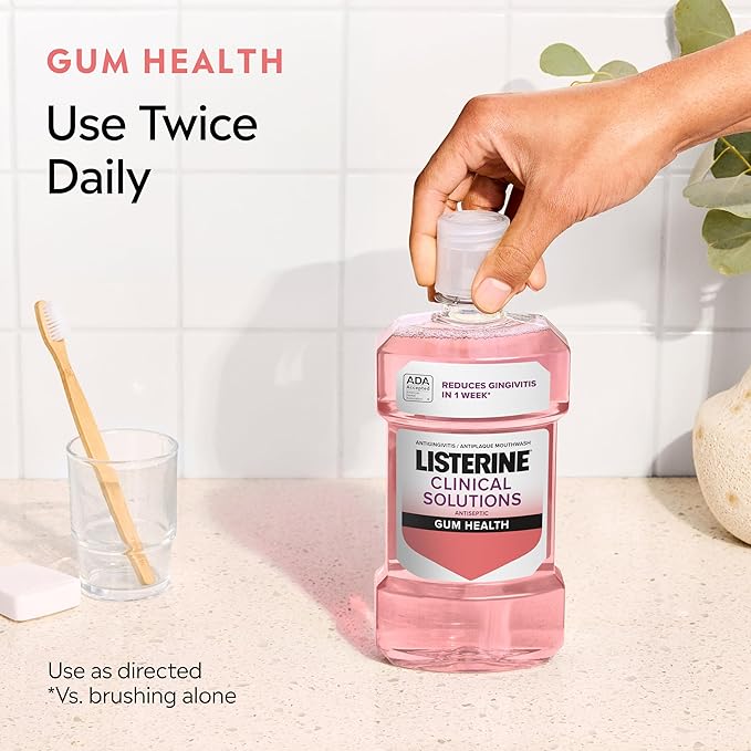 Listerine Clinical Solutions Gum Health Antiseptic Mouthwash, Antigingivitis & Antiplaque Oral Rinse Helps Prevent Plaque Buildup & Immediately Kills Germs for Healthier Gums, ICY Mint, 1 L