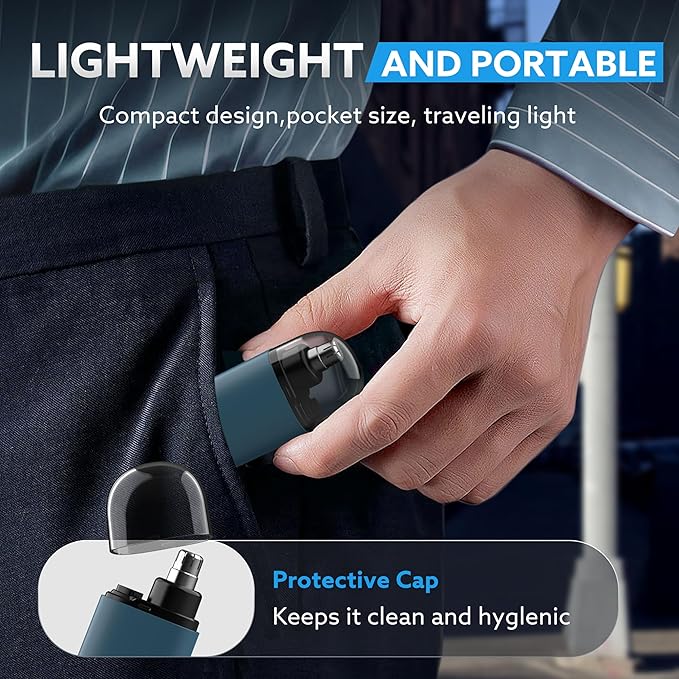 Nose Hair Trimmer for Men,Portable Painless Ear and Nose Hair Trimmer USB Rechargeable, 9000 RPM,360° Rotating Waterproof Dual Edge Blades Nose Trimmer Women (Blue)