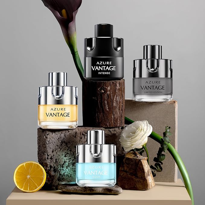 Hybrid & Company Azure Vantage Men's 4 Pcs Classsic Scent Spray Eau De Toilette with Long Lasting Fragrance