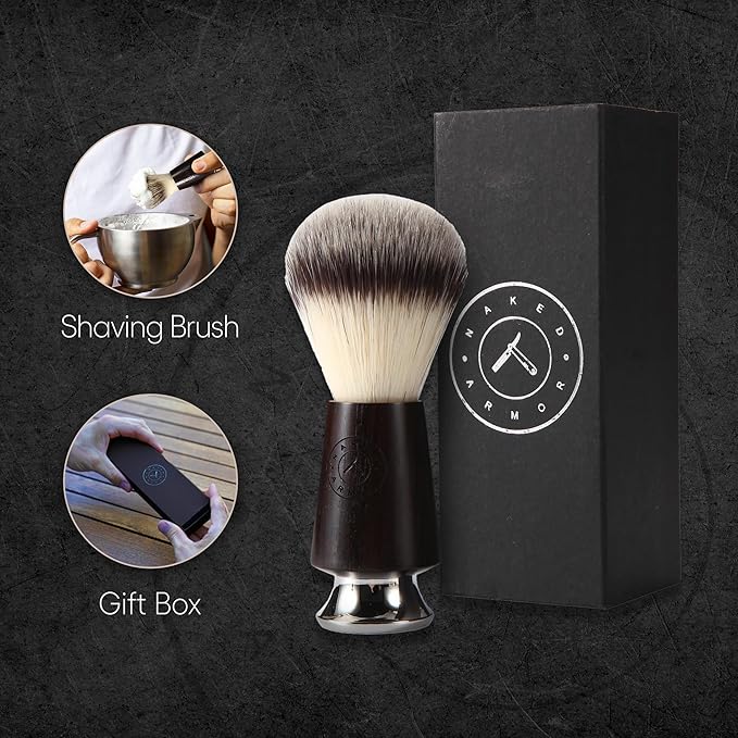 Synthetic Badger Hair Shaving Brush - Futura Synthetic Badger Hair + Handmade Ebony Shave Brush, Exfoliating Stiff Bristles, Thick & Creamy Lather For A Great Shave, Pre-Shave & Barber Approved
