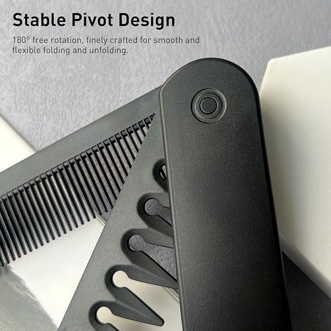 2-in-1 Men's Protable Folding Pocket Comb - Black, Fine & Wide Tooth Comb for Hair and Beard Grooming
