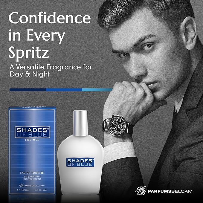 PB ParfumsBelcam Shades of Blue for Men, Our Version of Prestige Designer Eau de Toilette Spray, 100 mL.