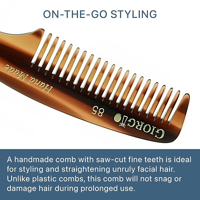 Giorgio G85 Mustache and Beard Comb for Men, Travel Size Fine Tooth Pocket Comb with Sawcut and Hand Polished for Everyday Hair Care (4.75")
