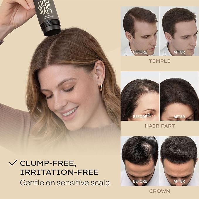 Style Edit Hair Building Fibers for Thinning Hair | Conceals Receding Hairlines, Fine Hair & Bald Spots for Fuller looking hair, 100% Plant-Based Thickening Powder for Men & Women, Light Brown 0.88oz