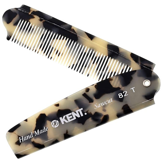 Kent 82T TW Handmade Folding Pocket Comb for Men, Fine Tooth Hair Comb Straightener for Everyday Grooming Styling Hair, Beard or Mustache, Use Dry or with Balms, Saw Cut Hand Polished, Made in England