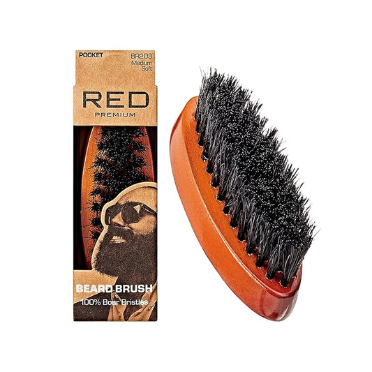 Red by Kiss Beard Brush with 100% Natural Boar Bristles for Men, Premium Wooden Brush, Beards Mustaches Grooming Shaving Comb, Tame and Soften Facial Hair (Pocket)