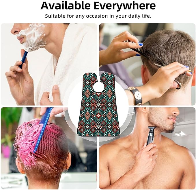 Beard Hair Catcher Bib, Waterproof Non-Stick Grooming Apron for Shaving Trimming, Perfect for Men Dad, Ethnic Aztec Geometric Indiana Western Southwest Pattern Shave Bib