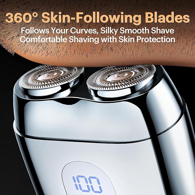 2026 New Alloy Mini Electric Shaver for Men, Portable Travel Rechargeable Razor with Mirror Cap, Waterproof, Smooth & Close Shave, Ideal Gift for Husband Boyfriend, RX40 Silver