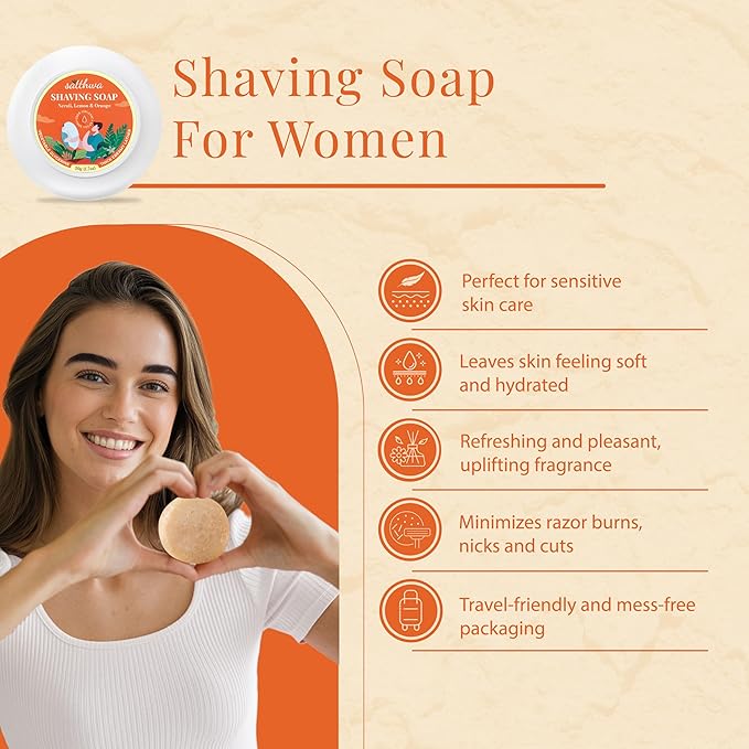 Satthwa Organic Shaving Soap Puck infused with Neroli, Lemon & Orange | Create the Perfect Lather | Excellent for Silky Smooth Shaves | Hydrates and Shields, 50g (1.7oz)