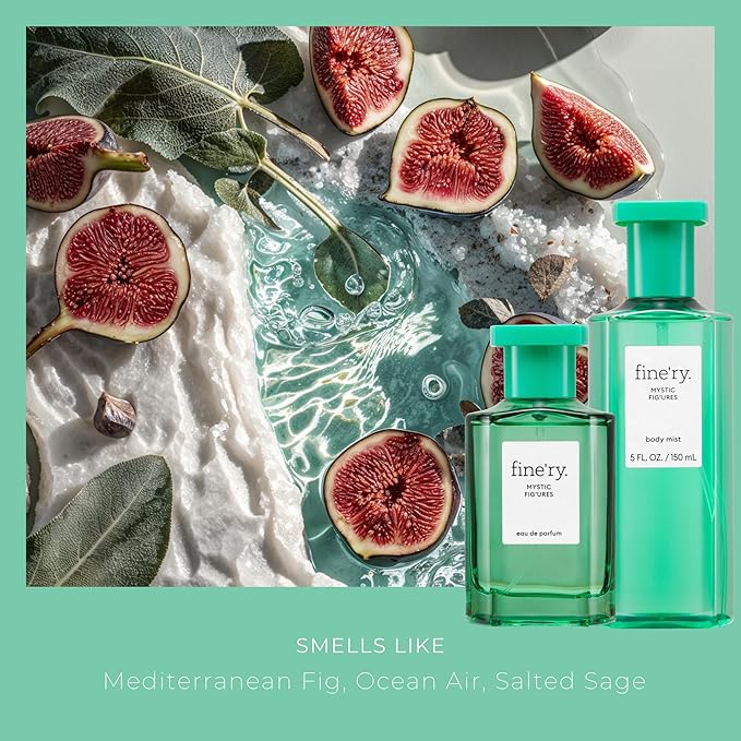 Fine'ry Green Fresh Fig Perfume for Women - Mystic Fig'ures - Long-Lasting with Mediterranean Fig, Ocean Air, Salted Sage, Iris - Woody, Full Size Hair & Body Cologne Parfum Fragrance, Vegan (60mL)