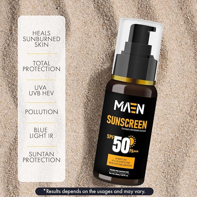 M-EAEN, Sunscreen For Men | Sunscreen Spf 50 Pa+++ With Mulethi Extract | For Dry & Oily Skin | 50ml